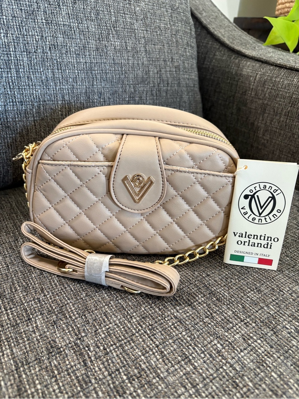 Valentino Orlandi Beige Nude Quilted Crossbody Bag NEW